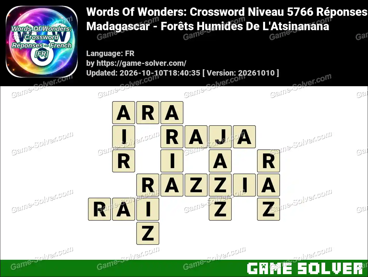 Words Of Wonders: Crossword Niveau 5766 Réponses – Madagascar – Forêts Humides De L’Atsinanana